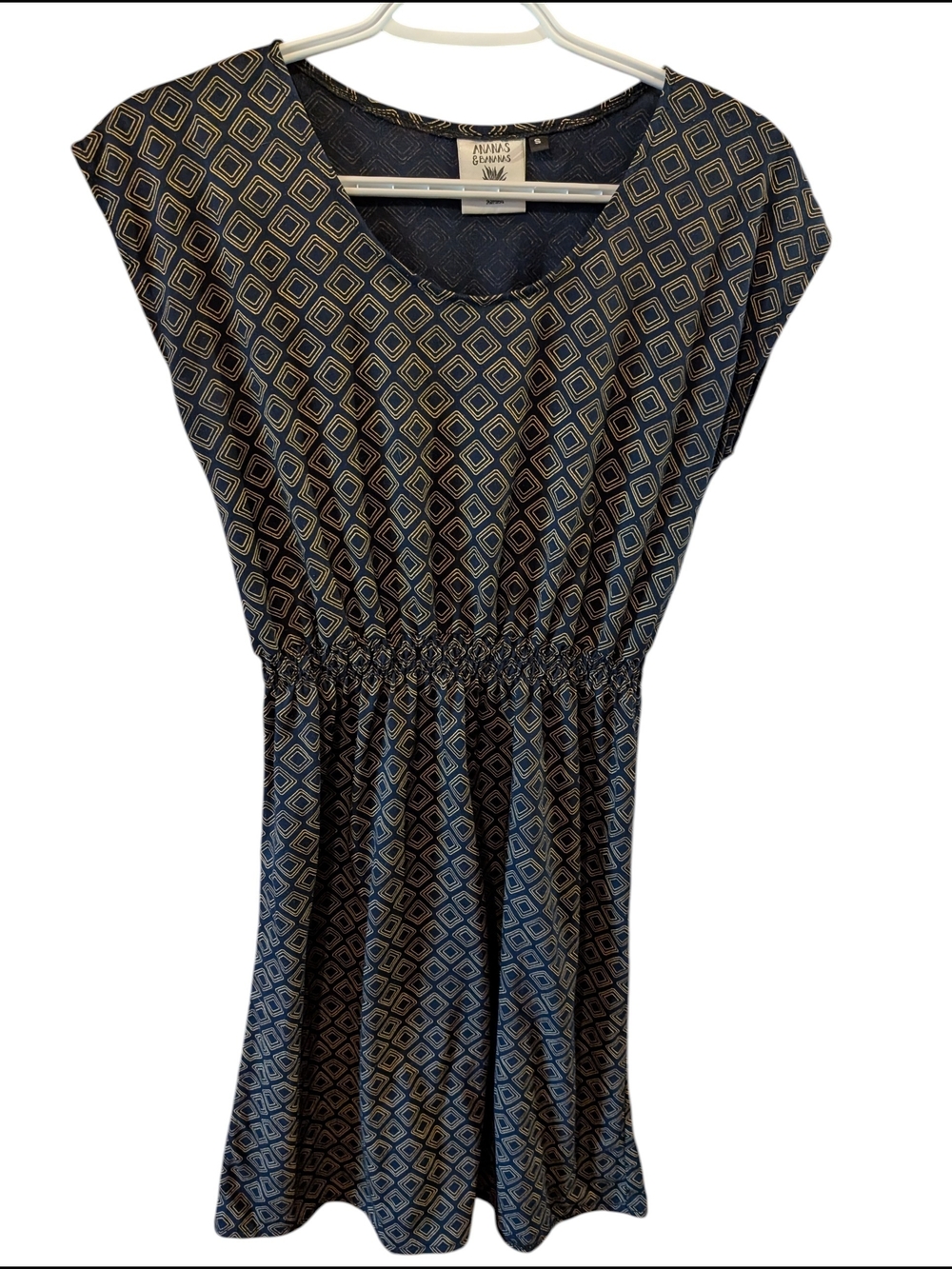 Navy Geometric Elastic-Waist Dress